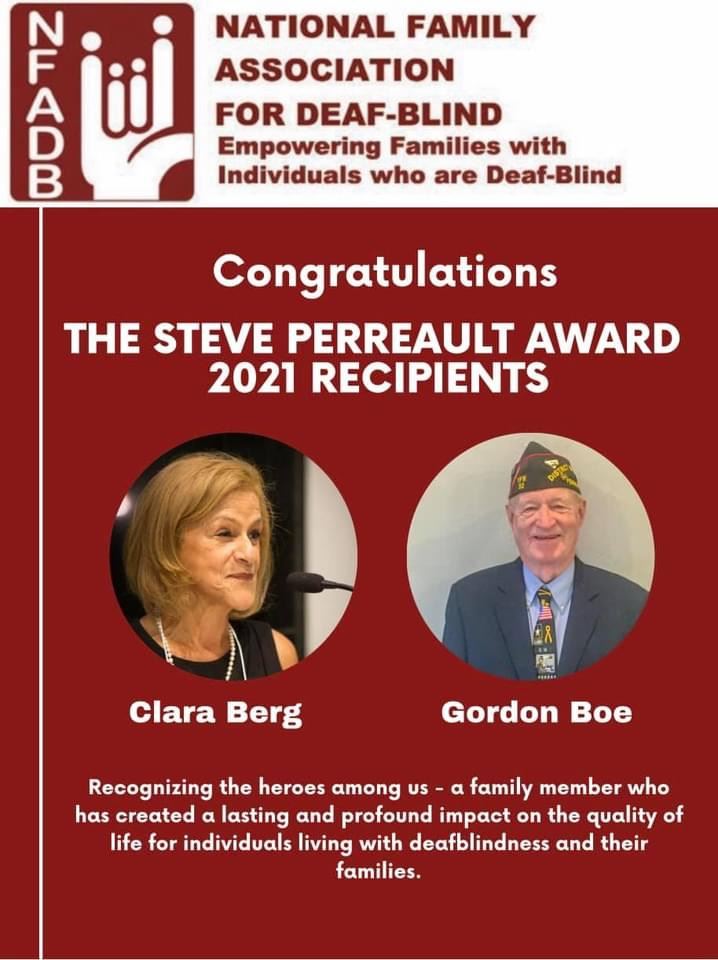 Congratulations to recipients with NFADB logo at top, pictures of both Clara Berg and Gordon Boy